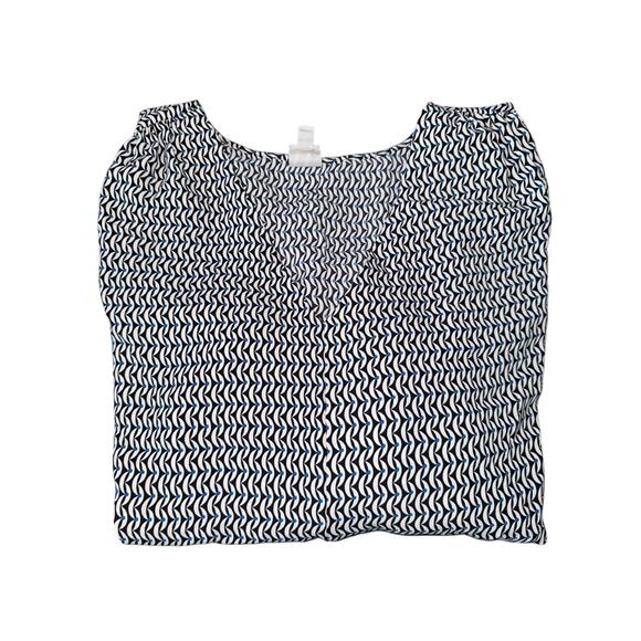 Worthington Women’s Blouse 2X Black White Blue Geometric Print V-Neck Top - Picture 3 of 9